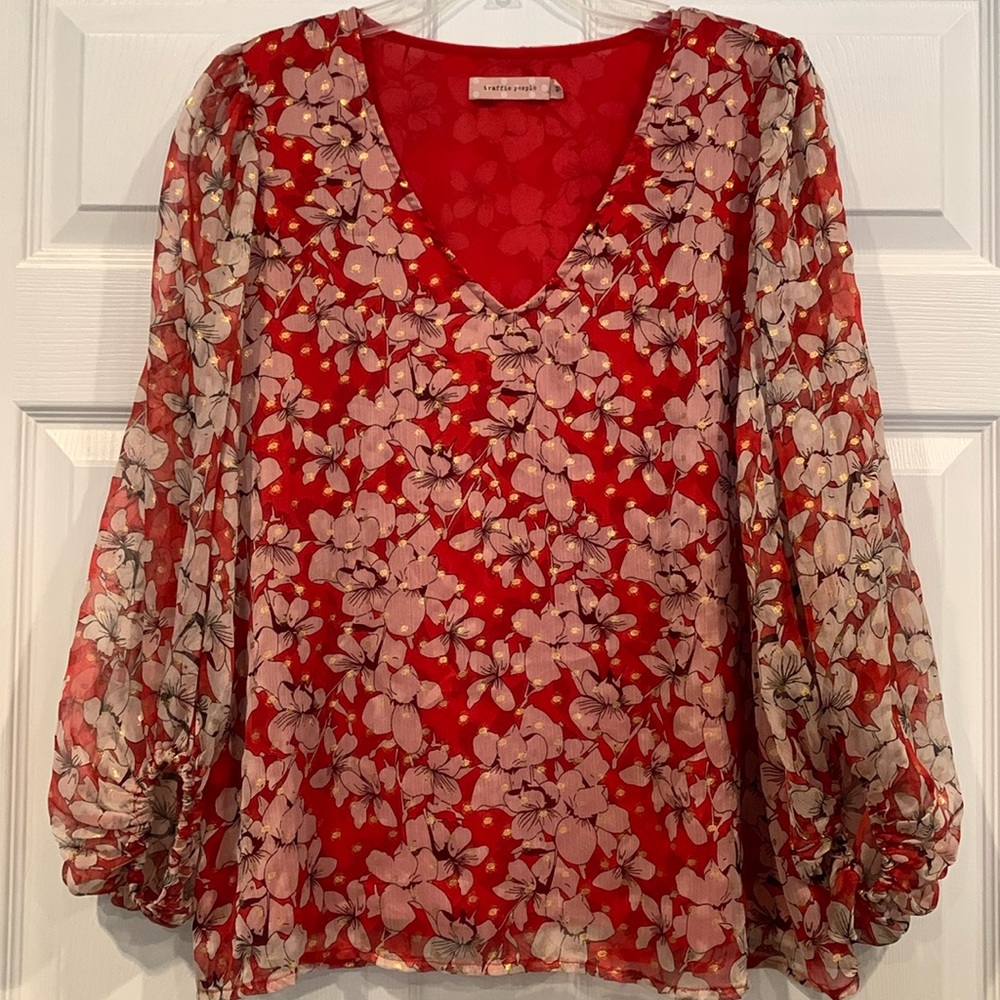 Traffic People 100% polyester Red Floral Blouse, L